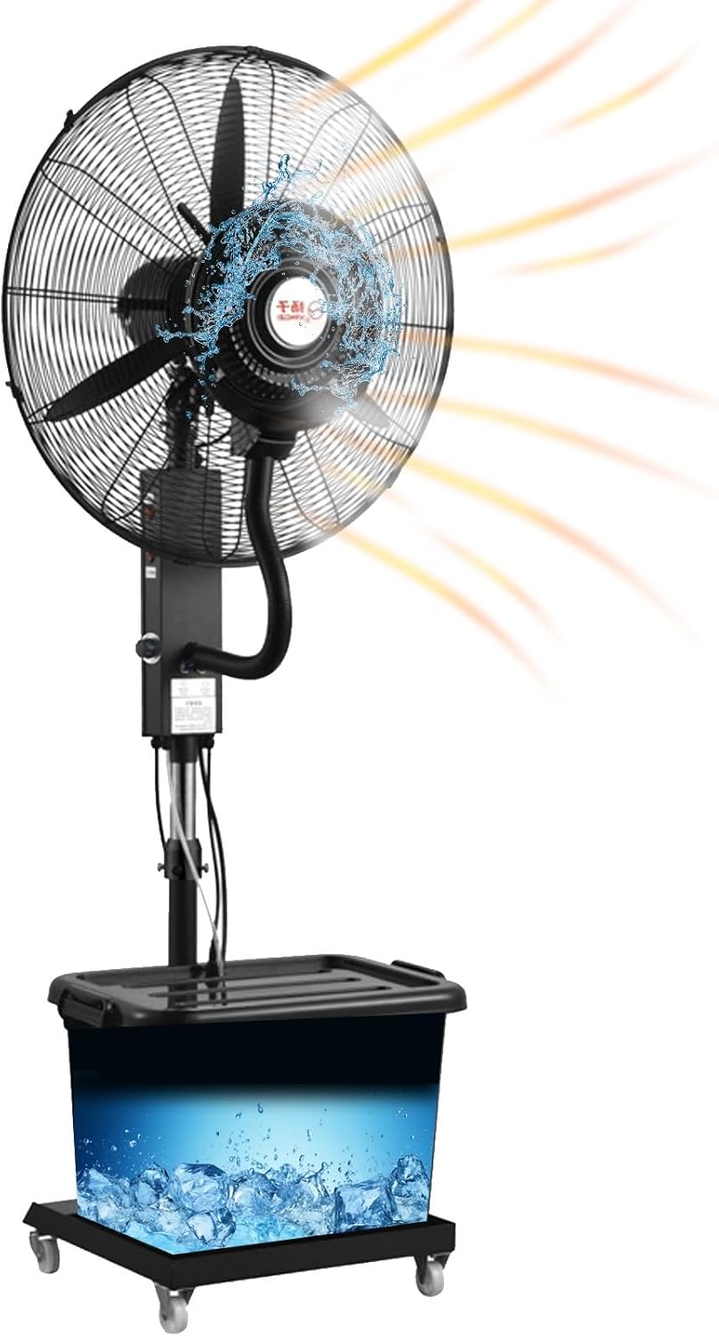 Ventilator mit Wasser, Nebel Ventilator, Außen-Standventilator mit Sprühnebelfunktion, Ventilator Wasserkühlung, für Outdoor Industrie Oscillating Sprühnebel 42L Wassertank 65/75cm(750mm/30in)