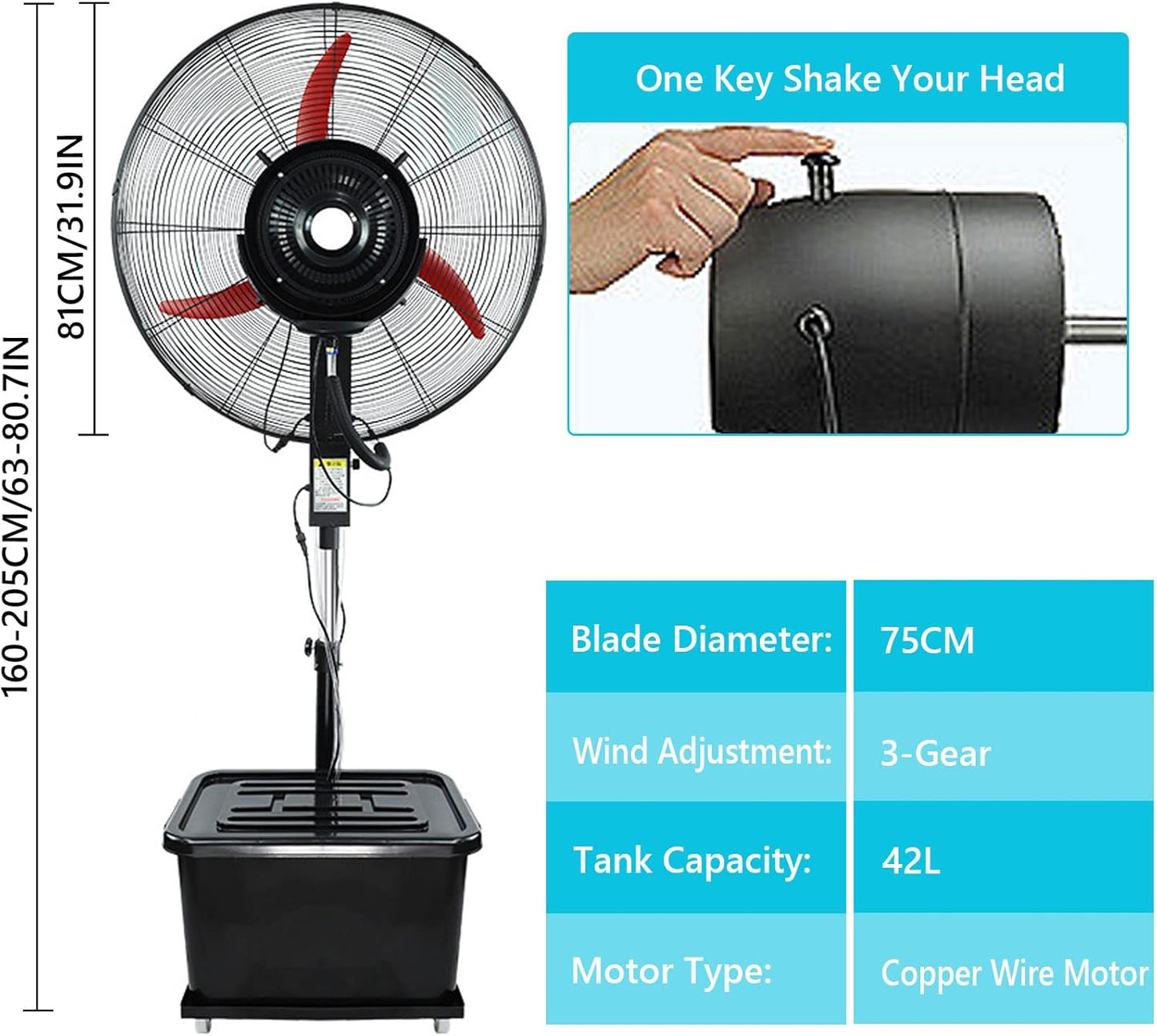 Standventilator Mit Nebelfunktion, 90° Oszillierender Standventilator, Höhenverstellbarer, Robuster Industrie-Standventilator Aus Metall Mit 3 Geschwindigkeiten, Verwendung Für Garage, Geschäft, Fabr