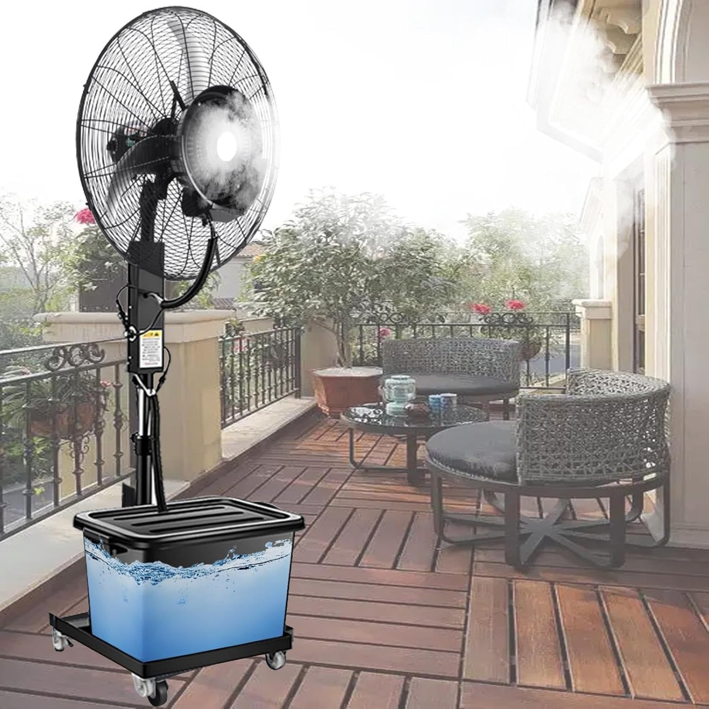 Oszillierender Vernebelungsventilator outdoor Terrassen Nebelventilator 65 cm/75 cm Vernebler Ventilator mit 3 Geschwindigkeiten,Sprühnebel Standventilator wasser ventilator mit 43 L Tank(320W/26in)