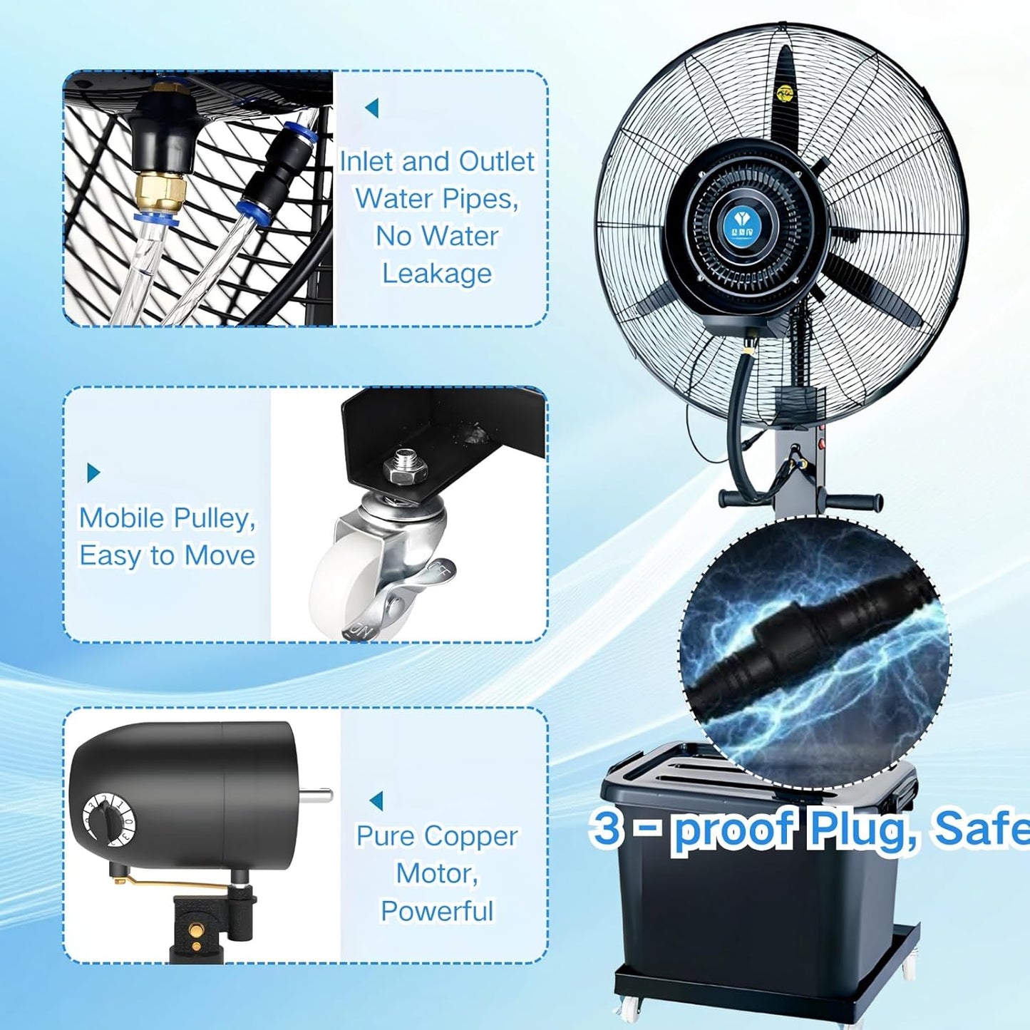 Standventilator für den Außenbereich mit Hochgeschwindigkeits-Luftstrom und 42 l Wassertank, 3 einstellbare Geschwindigkeiten zur Kühlung zu Hause, im Büro und in gewerblichen Räumen