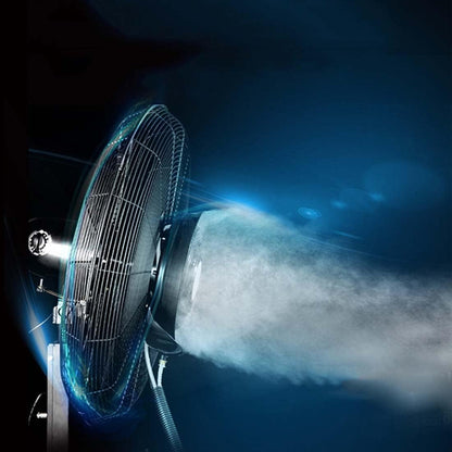 Industrieller Standventilator mit Nebelfunktion, oszillierend für Terrassenkühlung, energieeffizienter Hochgeschwindigkeits-Luftstrom