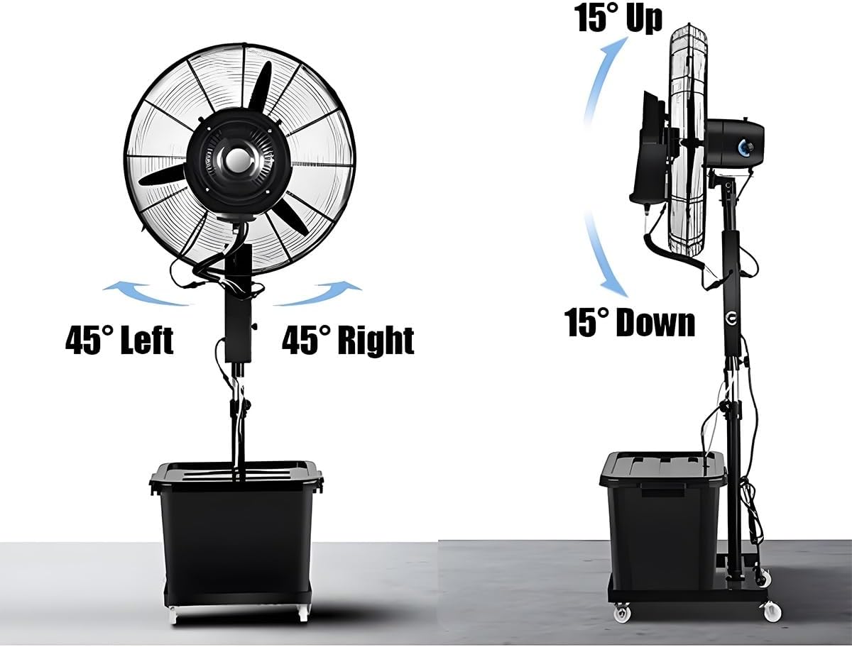 Ventilator mit Wasser, Nebel Ventilator, Außen-Standventilator mit Sprühnebelfunktion, Ventilator Wasserkühlung, für Outdoor Industrie Oscillating Sprühnebel 42L Wassertank 65/75cm(750mm/30in)