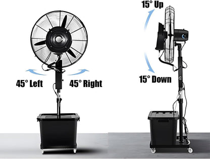 Ventilator mit Wasser, Nebel Ventilator, Außen-Standventilator mit Sprühnebelfunktion, Ventilator Wasserkühlung, für Outdoor Industrie Oscillating Sprühnebel 42L Wassertank 65/75cm(750mm/30in)