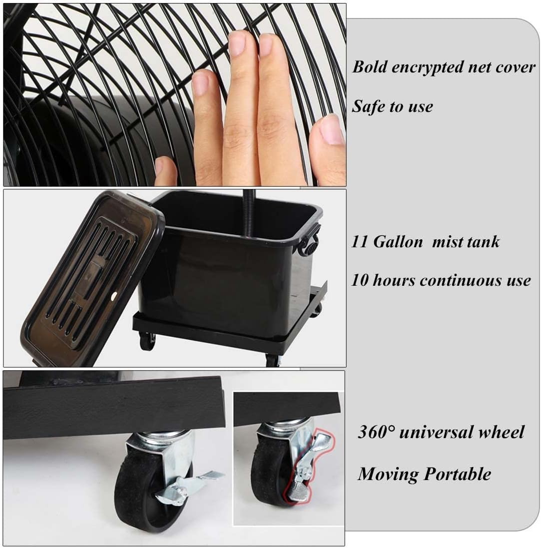 Industrieller Standventilator mit Nebelfunktion, oszillierend für Terrassenkühlung, energieeffizienter Hochgeschwindigkeits-Luftstrom