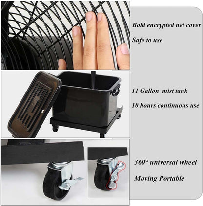 Industrieller Standventilator mit Nebelfunktion, oszillierend für Terrassenkühlung, energieeffizienter Hochgeschwindigkeits-Luftstrom