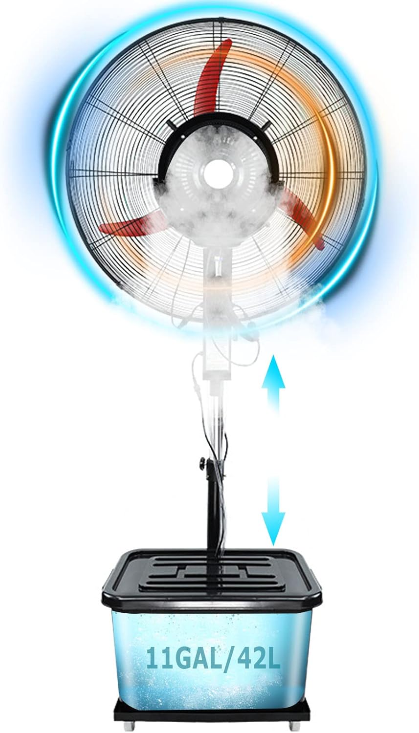 Standventilator Mit Nebelfunktion, 90° Oszillierender Standventilator, Höhenverstellbarer, Robuster Industrie-Standventilator Aus Metall Mit 3 Geschwindigkeiten, Verwendung Für Garage, Geschäft, Fabr