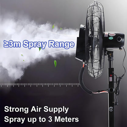 Schwarzer Oszillierender Nebelventilator Außen Großer Industrieller Standventilator Lüfter-Nebel mit Wasserkühlung Großer Tank, 3 Geschwindigkeitsstufen, für Terrasse, Werkstatt, Industriell, Büro(750