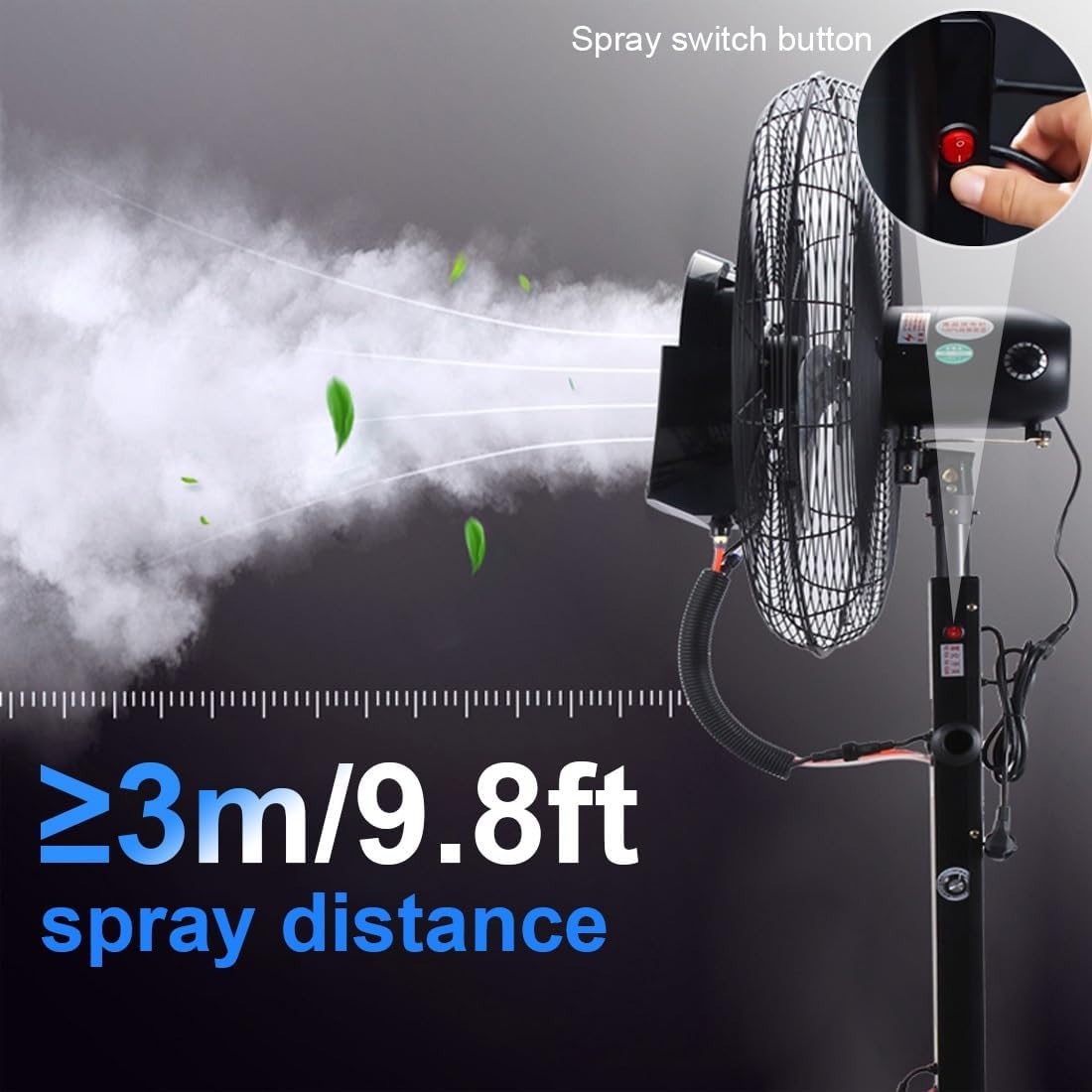 Oszillierender Vernebelungsventilator outdoor Terrassen Nebelventilator 65 cm/75 cm Vernebler Ventilator mit 3 Geschwindigkeiten,Sprühnebel Standventilator wasser ventilator mit 43 L Tank(320W/26in)