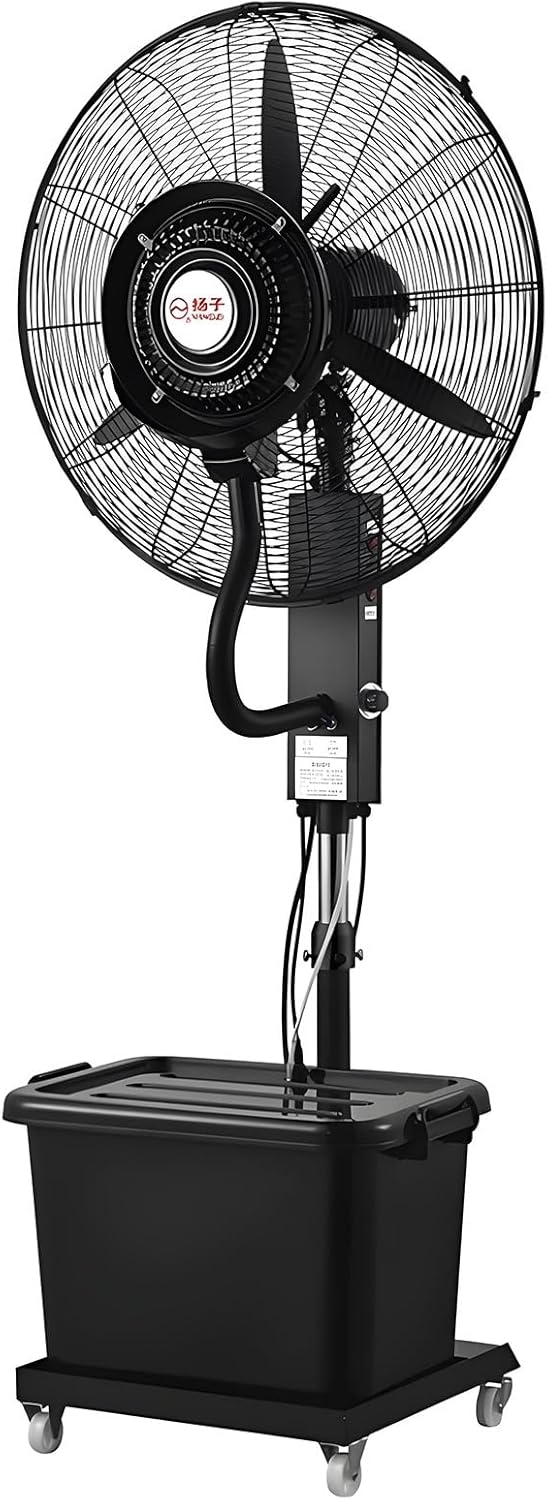 Schwarzer Oszillierender Nebelventilator Außen Großer Industrieller Standventilator Lüfter-Nebel mit Wasserkühlung Großer Tank, 3 Geschwindigkeitsstufen, für Terrasse, Werkstatt, Industriell, Büro(750