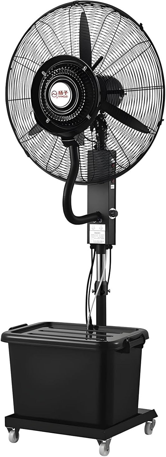 Schwarzer Oszillierender Nebelventilator Außen Großer Industrieller Standventilator Lüfter-Nebel mit Wasserkühlung Großer Tank, 3 Geschwindigkeitsstufen, für Terrasse, Werkstatt, Industriell, Büro(750
