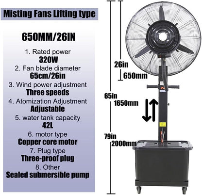 Standventilator Industrieller Standventilators mit wasserkühlung 3 Geschwindigkeiten Terrassenlüftern 90° Oszillation standventilatoren Für Kühlung Von Terrassenlüftern Im Außenbereich(650mm/26inch)