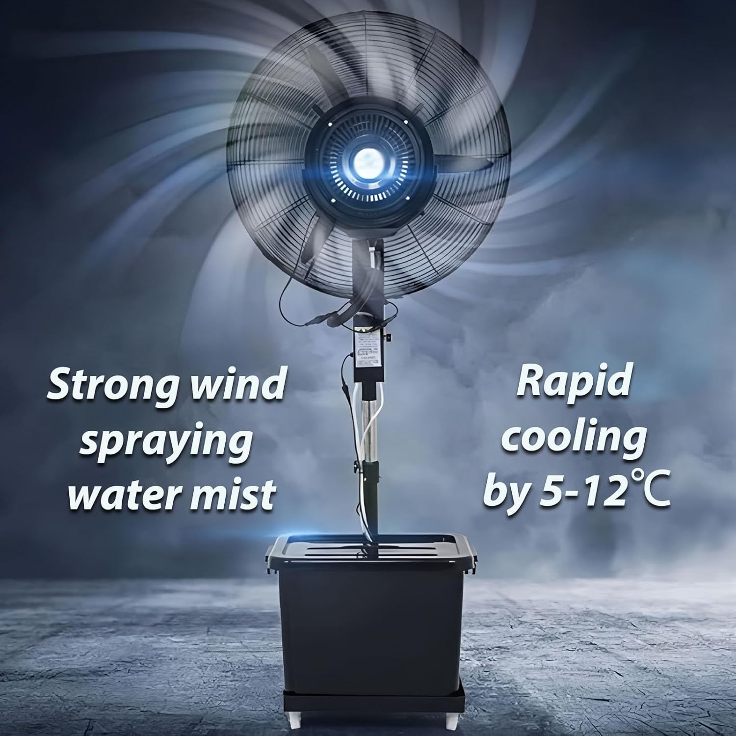 Standventilator Mit Wasserkühlung Mit Sprühnebel 3 Geschwindigkeiten 90° Oszillierender Nebelventilator Für Gewerbliche Privathaushalte, Kühlventilator(Liftable,750)