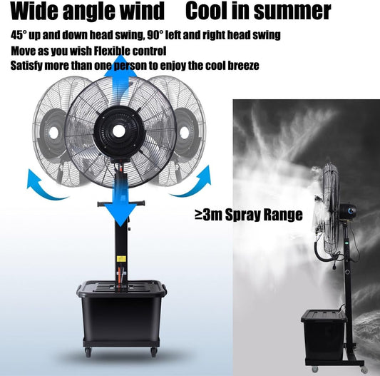 Standventilator Industrieller Standventilators mit wasserkühlung 3 Geschwindigkeiten Terrassenlüftern 90° Oszillation standventilatoren Für Kühlung Von Terrassenlüftern Im Außenbereich(650mm/26inch)