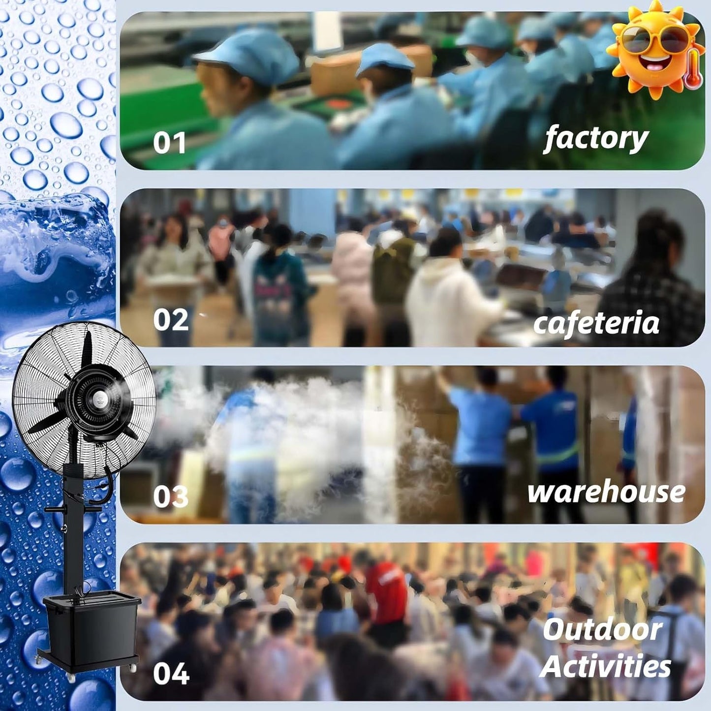 Standventilator Mit Wasserkühlung Mit Sprühnebel 3 Geschwindigkeiten 90° Oszillierender Nebelventilator Für Gewerbliche Privathaushalte, Kühlventilator(Liftable,750)