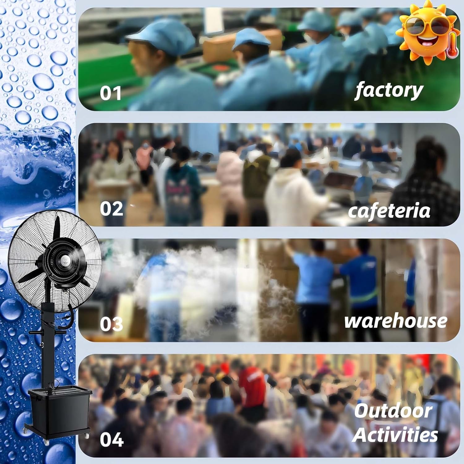 Standventilator Mit Wasserkühlung Mit Sprühnebel 3 Geschwindigkeiten 90° Oszillierender Nebelventilator Für Gewerbliche Privathaushalte, Kühlventilator(Liftable,750)