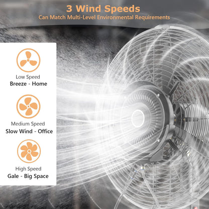 Industrieller Standventilator, 3 Geschwindigkeiten, oszillierend mit großem Fassungsvermögen, robuste Metallkonstruktion für Gewerbe- und Garageneinsatz