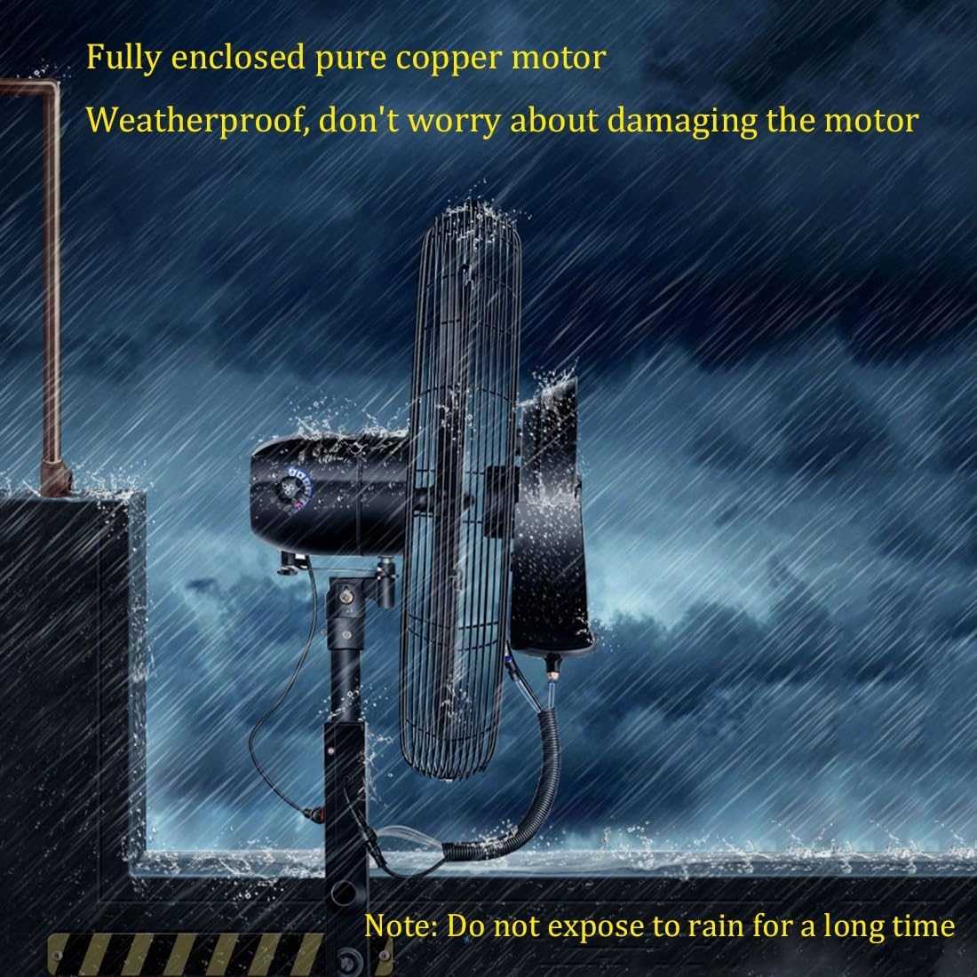 Industrieller Standventilator mit Zerstäuber und 90°-Oszillation für Kühlung im Freien, mit 11-Gallonen-Wassertank und beweglichen Rädern für einfache Mobilität