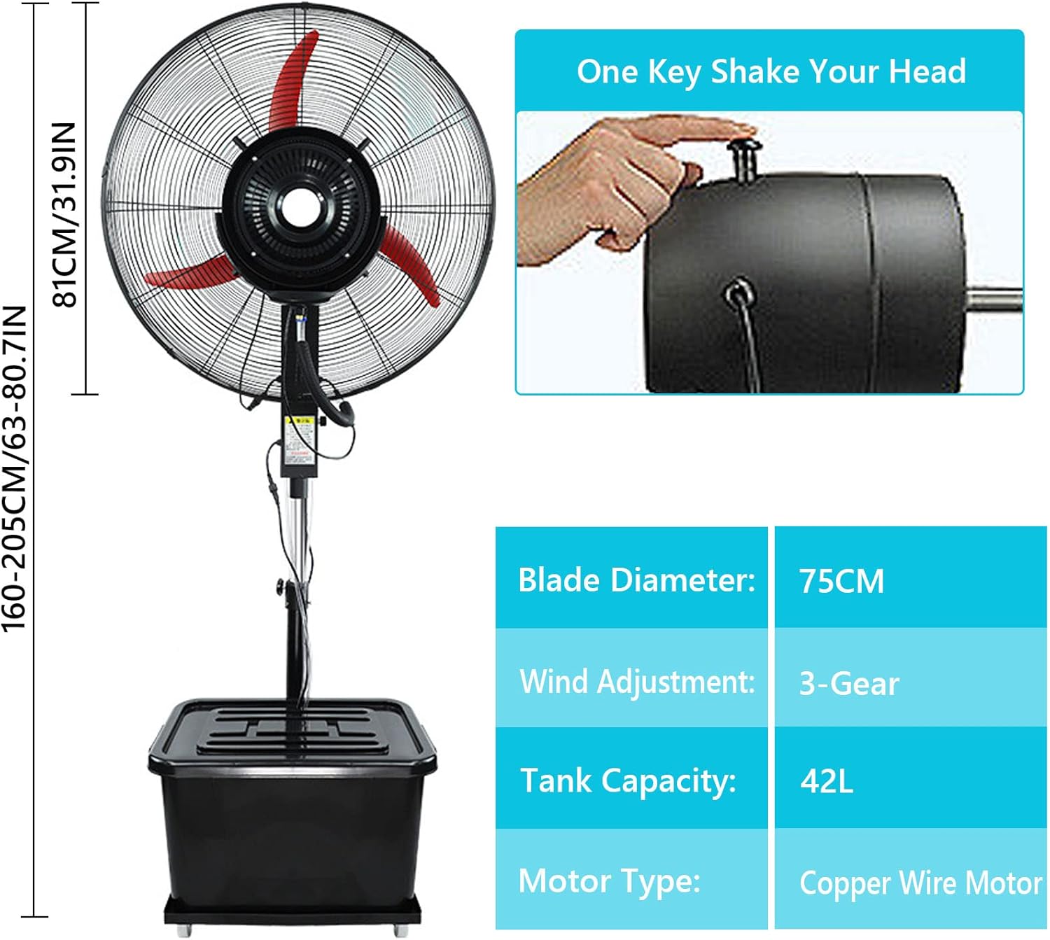 Standventilator Mit Nebelfunktion, 90° Oszillierender Standventilator, Höhenverstellbarer, Robuster Industrie-Standventilator Aus Metall Mit 3 Geschwindigkeiten, Verwendung Für Garage, Geschäft, Fabr