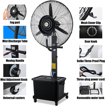 Standventilator Industrieller Standventilators mit wasserkühlung 3 Geschwindigkeiten Terrassenlüftern 90° Oszillation standventilatoren Für Kühlung Von Terrassenlüftern Im Außenbereich(650mm/26inch)