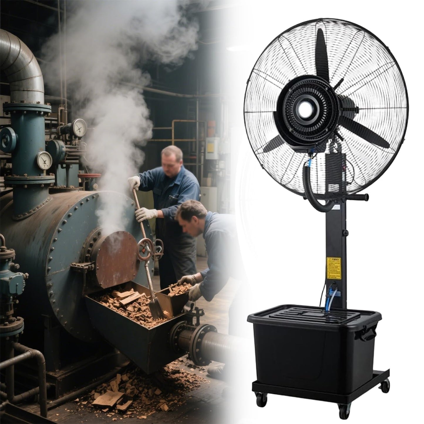 Bodenventilator Mit Nebel, Standventilator Mit 3 Geschwindigkeiten Und 42-Liter-Tank, Für Lager, Werkstatt, Fabrik Und Keller(55CM)