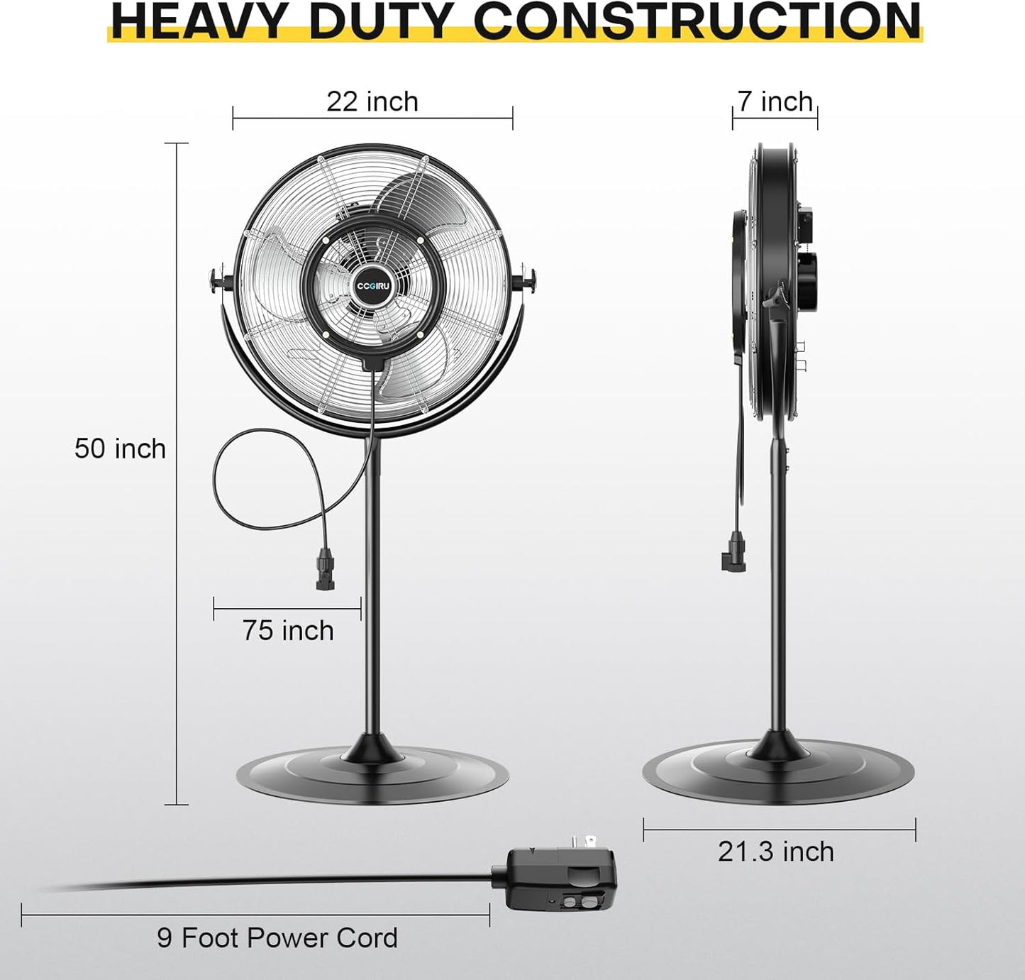 5300 CFM 50,8 cm Außen-Standventilator mit Nebel, industrieller Standventilator mit 3 Geschwindigkeiten, Standventilatoren, strapazierfähig, mit IP44 geschlossenem Motor, verstellbare Neigung