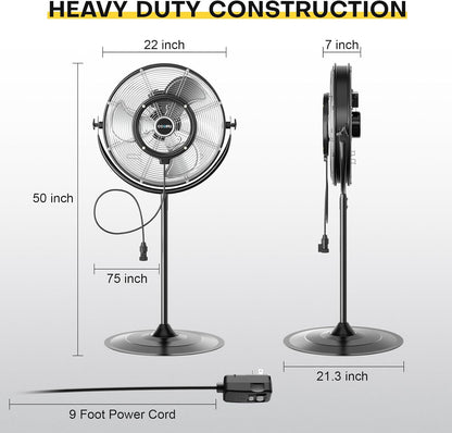 5300 CFM 50,8 cm Außen-Standventilator mit Nebel, industrieller Standventilator mit 3 Geschwindigkeiten, Standventilatoren, strapazierfähig, mit IP44 geschlossenem Motor, verstellbare Neigung