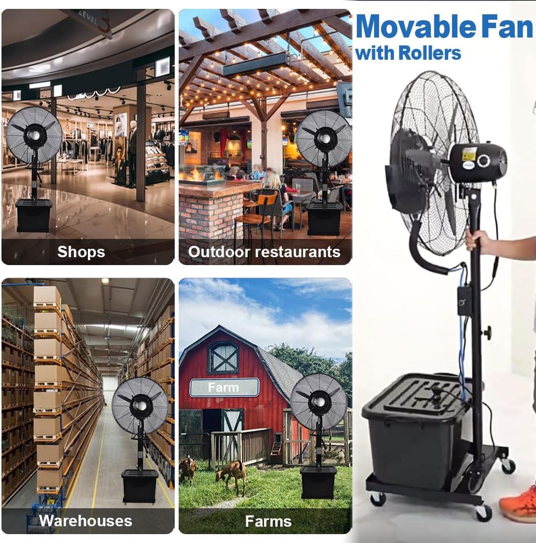 Oszillierender Vernebelungsventilator outdoor Terrassen Nebelventilator 65 cm/75 cm Vernebler Ventilator mit 3 Geschwindigkeiten,Sprühnebel Standventilator wasser ventilator mit 43 L Tank(320W/26in)