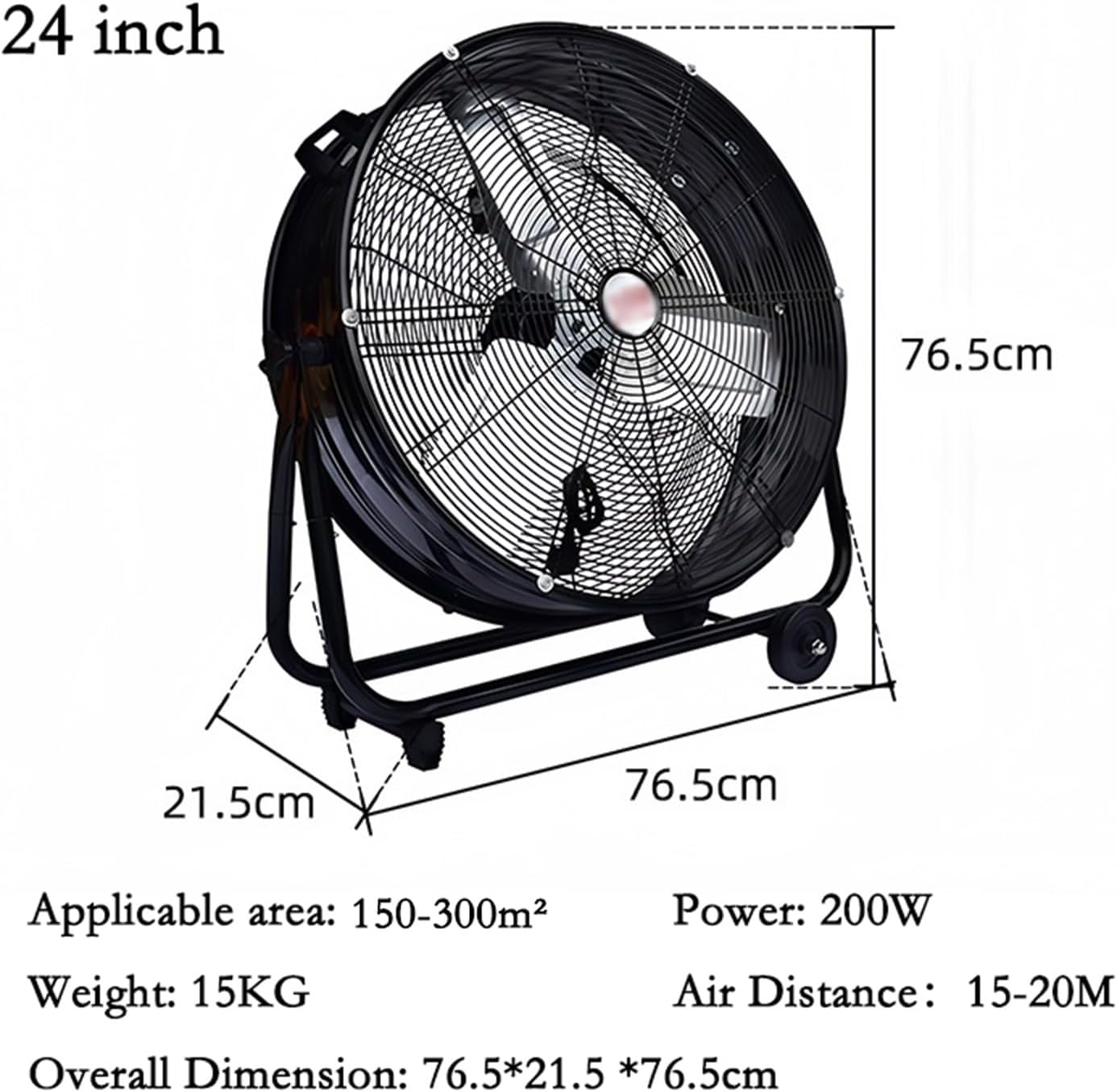 wpenshiDM125 Standventilator Industrieller Elektroventilator Mobiler großer Elektroventilator Fabrik Werkstatt Lager Standventilator(24 inch)