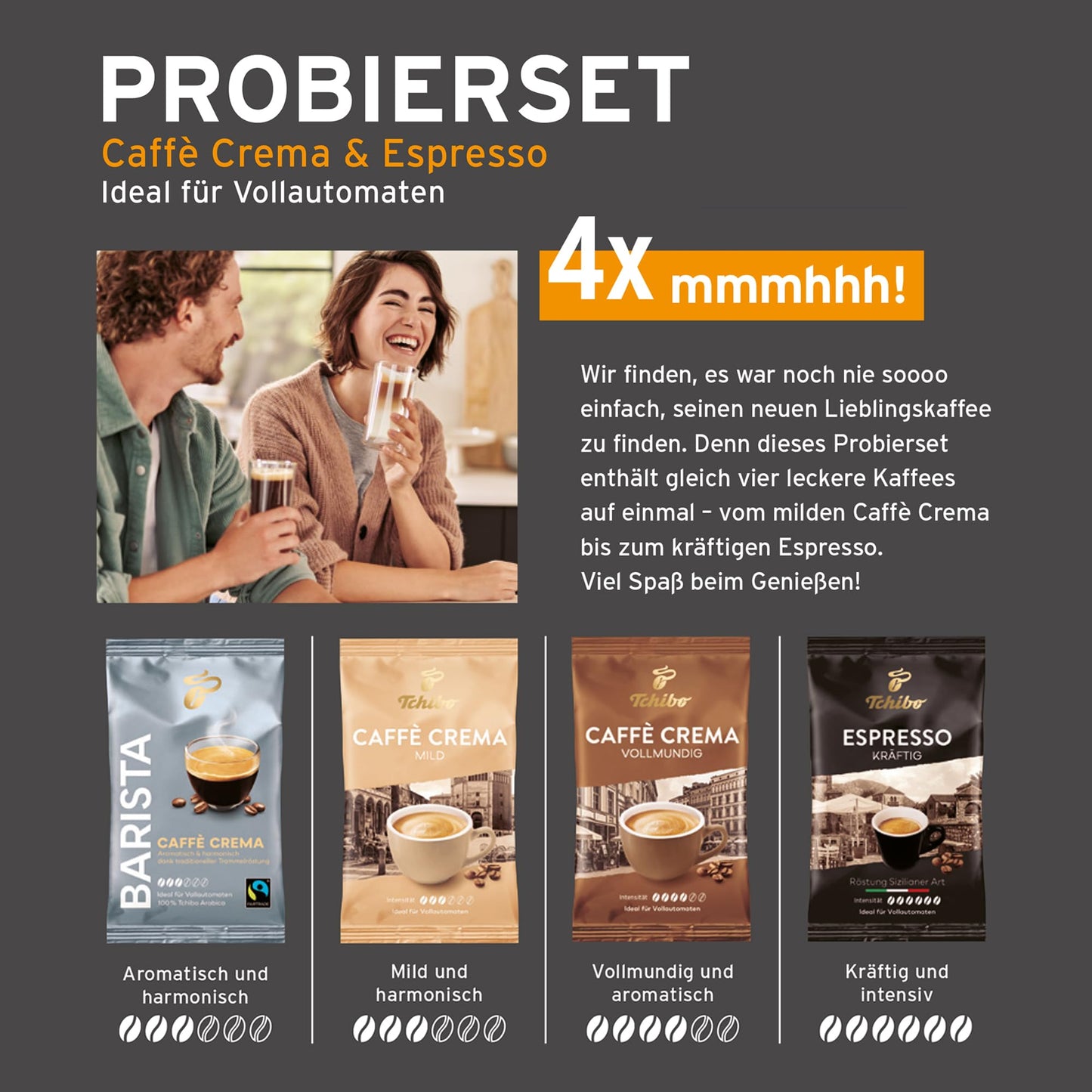 Tchibo Kaffeevollautomat Esperto2 Milk mit One-Touch Milchfunktion und 2-Tassen-Funktion für Espresso, Caffè Crema, Capuccino und Milchschaum, Granite Black - INKLUSIVE Kaffeeprobierset GRATIS