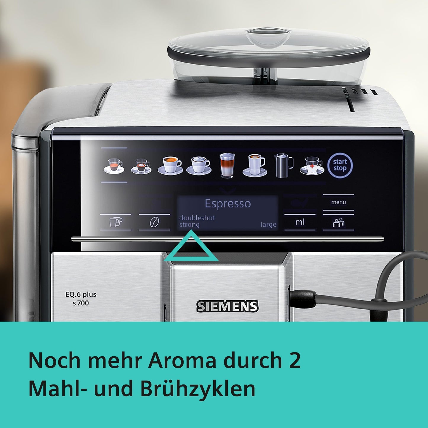 Siemens Kaffeevollautomat EQ6 plus s700, Milchsystem, 12 Getränke, automatische Reinigung des Milchsystems, Keramikmahlwerk, großes Touchdisplay, Edelstahl, TE657503DE