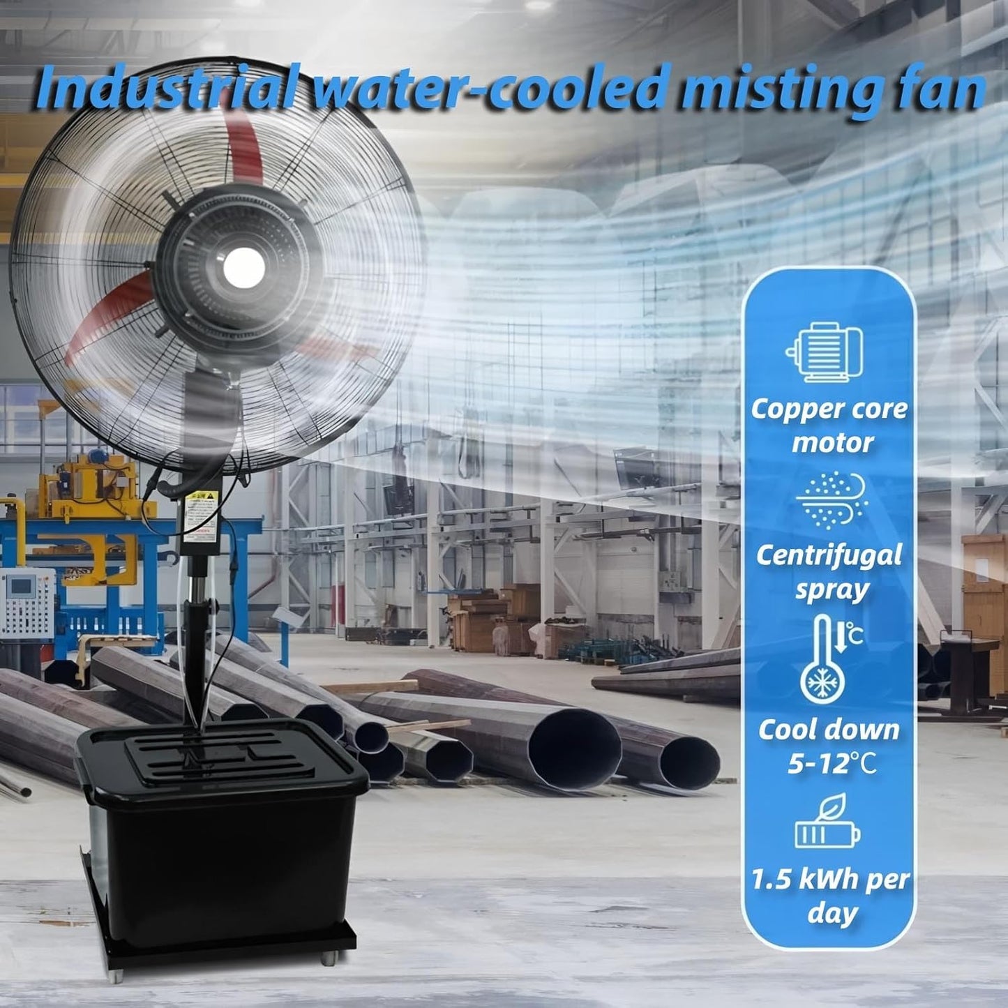 Terrassenlüfter Mit Nebelgerät Außen, Industrielle Standventilator Wasserkühlung Einstellbaren Kühlgeschwindigkeiten Und Oszillation, Ideal Für Fabriken Und Gewerbeflächen(Non-liftable,750)