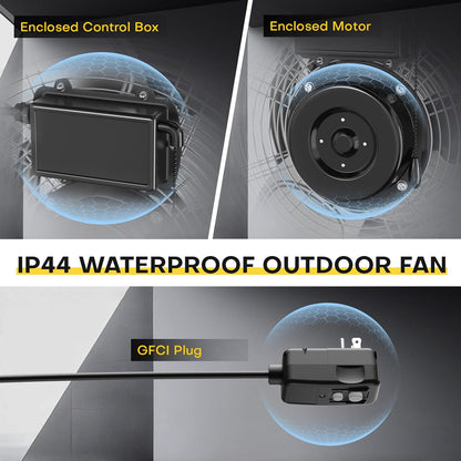 5300 CFM 50,8 cm Außen-Standventilator mit Nebel, industrieller Standventilator mit 3 Geschwindigkeiten, Standventilatoren, strapazierfähig, mit IP44 geschlossenem Motor, verstellbare Neigung