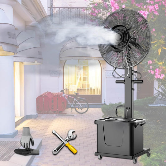 Standventilator Mit Wasserkühlung Mit Sprühnebel 3 Geschwindigkeiten 90° Oszillierender Nebelventilator Für Gewerbliche Privathaushalte, Kühlventilator(Liftable,750)
