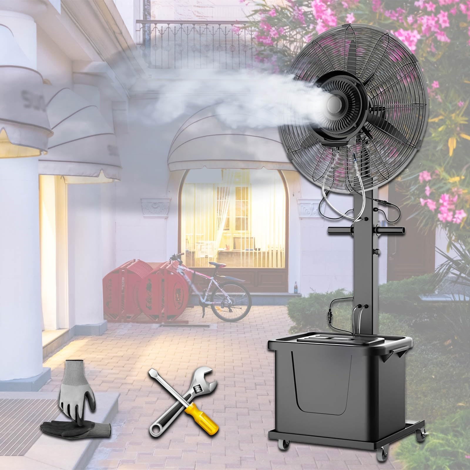 Standventilator Mit Wasserkühlung Mit Sprühnebel 3 Geschwindigkeiten 90° Oszillierender Nebelventilator Für Gewerbliche Privathaushalte, Kühlventilator(Liftable,750)