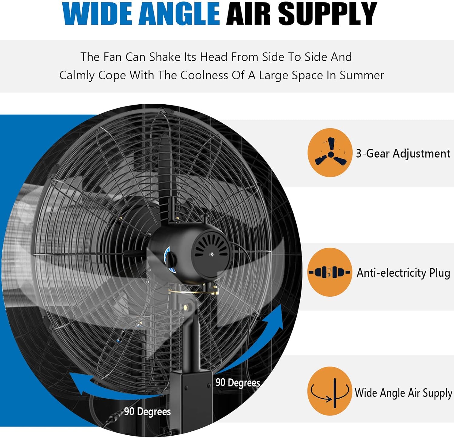 DFGHNBVC Hochleistungs-Standventilator Mit Nebel, 90°-Oszillation, Einstellbare Höhe, 3 Kühlgeschwindigkeiten, Standventilator Für Den Industriellen Und Gewerblichen Einsatz, 81 cm