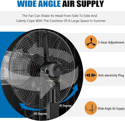 DFGHNBVC Hochleistungs-Standventilator Mit Nebel, 90°-Oszillation, Einstellbare Höhe, 3 Kühlgeschwindigkeiten, Standventilator Für Den Industriellen Und Gewerblichen Einsatz, 81 cm