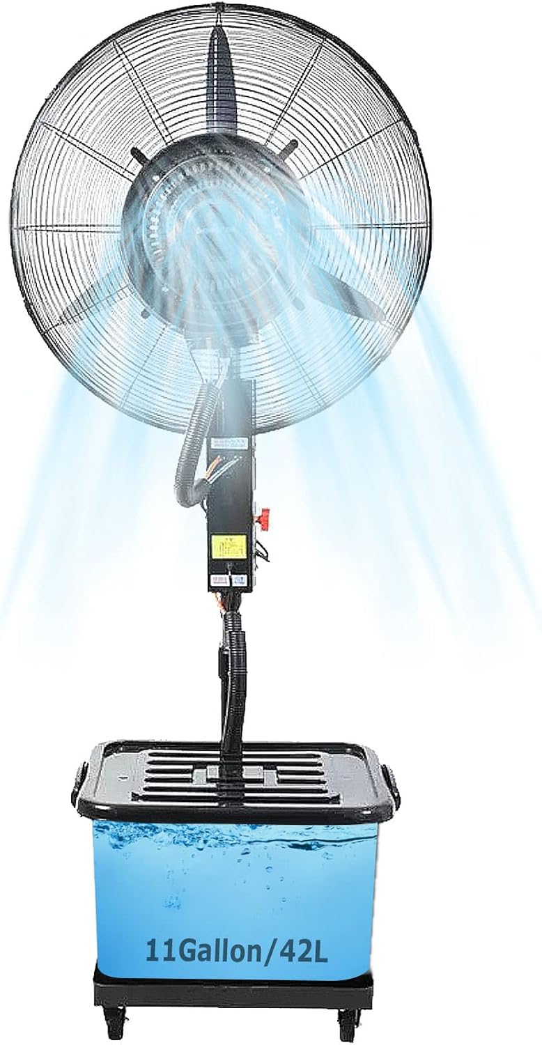 DFGHNBVC Hochleistungs-Standventilator Mit Nebel, 90°-Oszillation, Einstellbare Höhe, 3 Kühlgeschwindigkeiten, Standventilator Für Den Industriellen Und Gewerblichen Einsatz, 81 cm