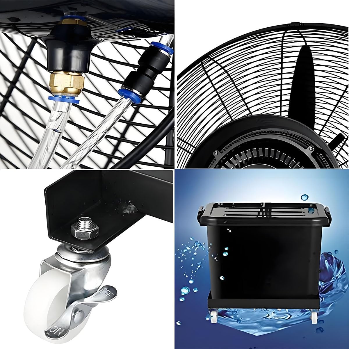Schwarzer Oszillierender Nebelventilator Außen Großer Industrieller Standventilator Lüfter-Nebel mit Wasserkühlung Großer Tank, 3 Geschwindigkeitsstufen, für Terrasse, Werkstatt, Industriell, Büro(750