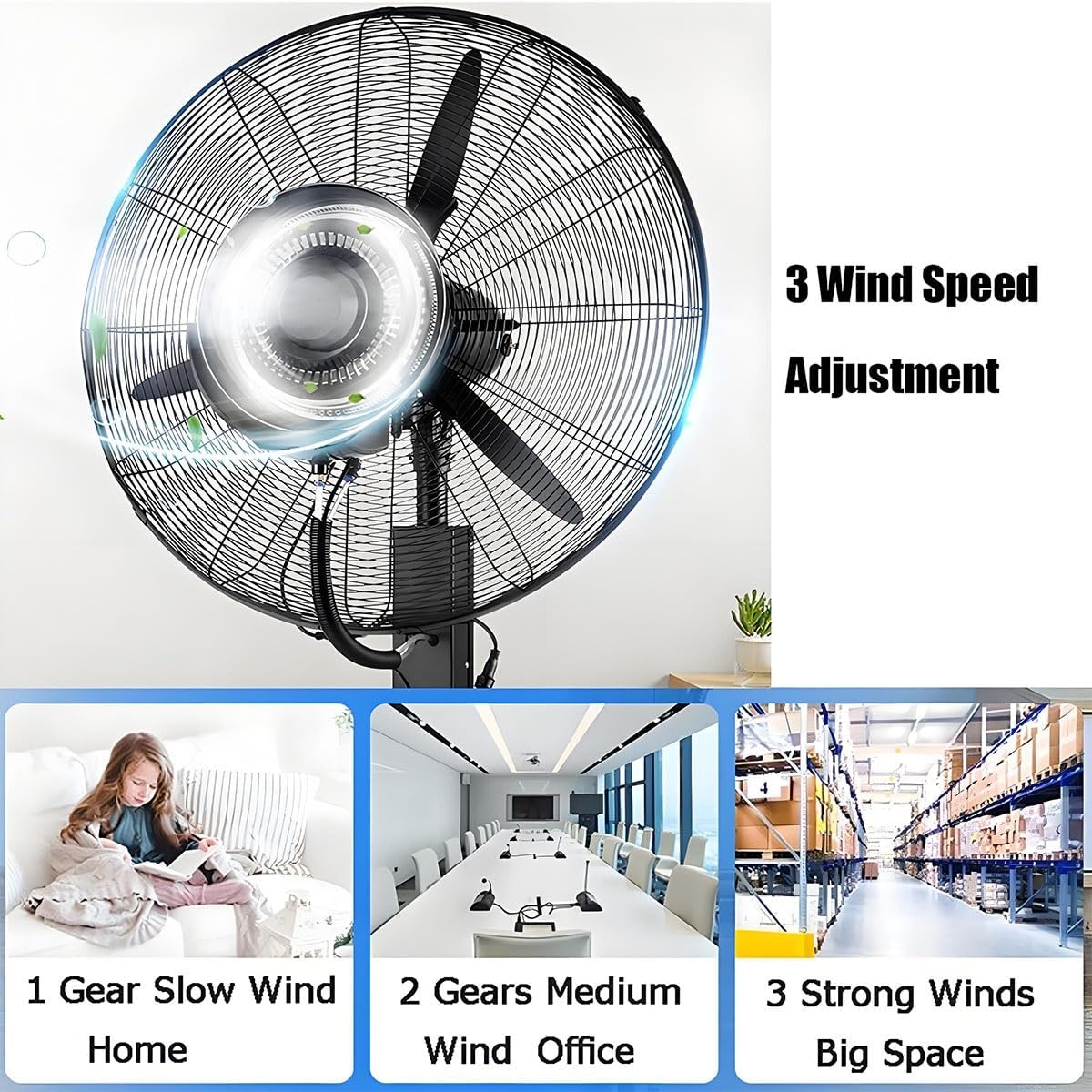 Ventilator mit Wasser, Nebel Ventilator, Außen-Standventilator mit Sprühnebelfunktion, Ventilator Wasserkühlung, für Outdoor Industrie Oscillating Sprühnebel 42L Wassertank 65/75cm(750mm/30in)