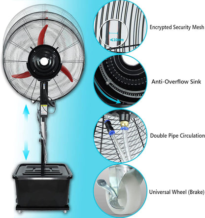 Standventilator Mit Nebelfunktion, 90° Oszillierender Standventilator, Höhenverstellbarer, Robuster Industrie-Standventilator Aus Metall Mit 3 Geschwindigkeiten, Verwendung Für Garage, Geschäft, Fabr