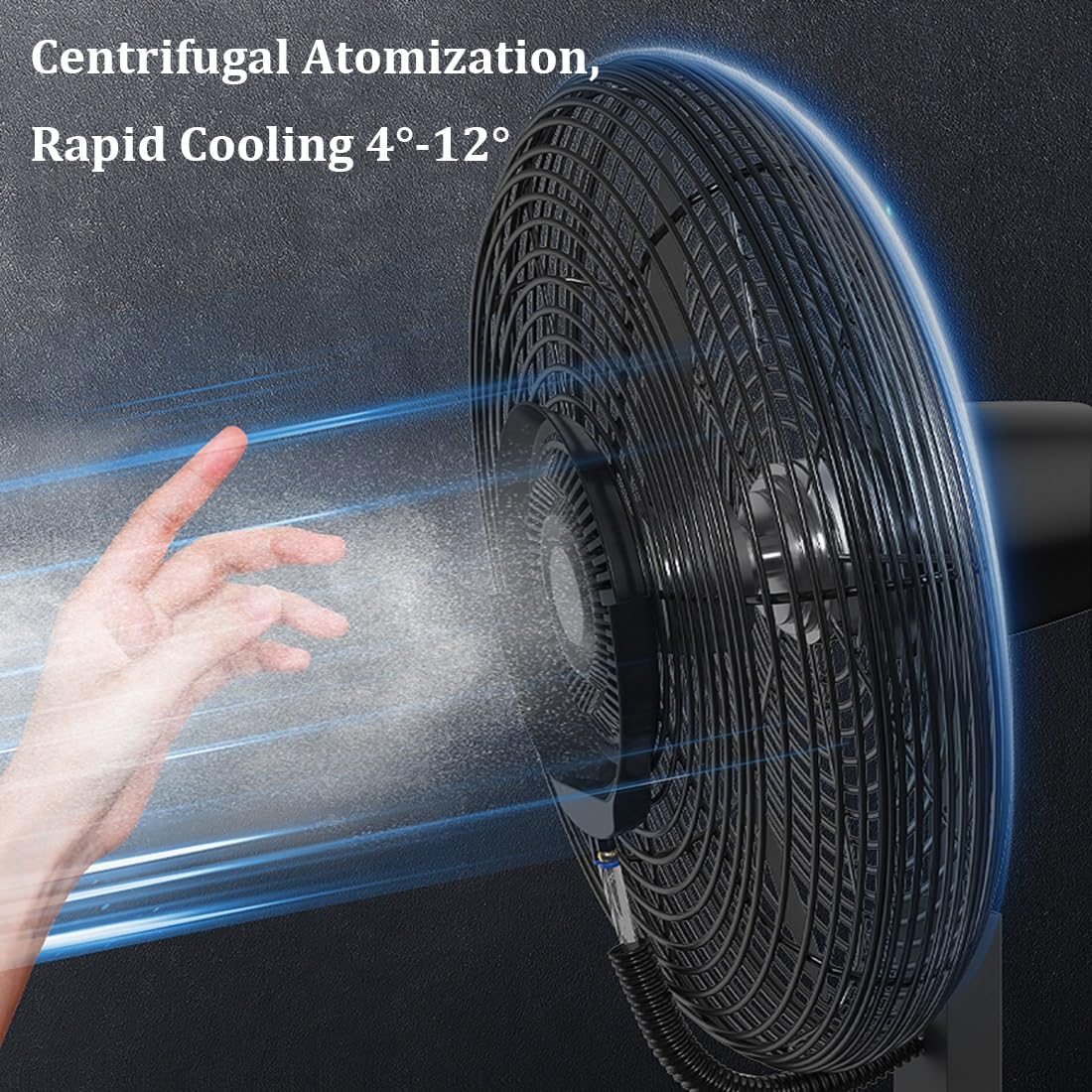 Industrieller Standventilator mit Zerstäuber und 90°-Oszillation für Kühlung im Freien, mit 11-Gallonen-Wassertank und beweglichen Rädern für einfache Mobilität