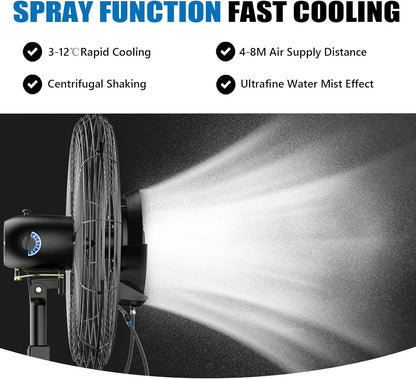 DFGHNBVC Hochleistungs-Standventilator Mit Nebel, 90°-Oszillation, Einstellbare Höhe, 3 Kühlgeschwindigkeiten, Standventilator Für Den Industriellen Und Gewerblichen Einsatz, 81 cm
