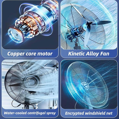 Standventilator Mit Wasserkühlung Mit Sprühnebel 3 Geschwindigkeiten 90° Oszillierender Nebelventilator Für Gewerbliche Privathaushalte, Kühlventilator(Liftable,750)