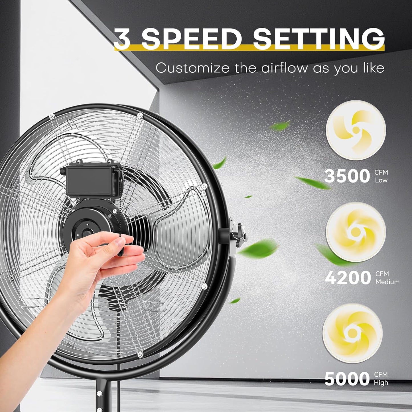 5300 CFM 50,8 cm Außen-Standventilator mit Nebel, industrieller Standventilator mit 3 Geschwindigkeiten, Standventilatoren, strapazierfähig, mit IP44 geschlossenem Motor, verstellbare Neigung