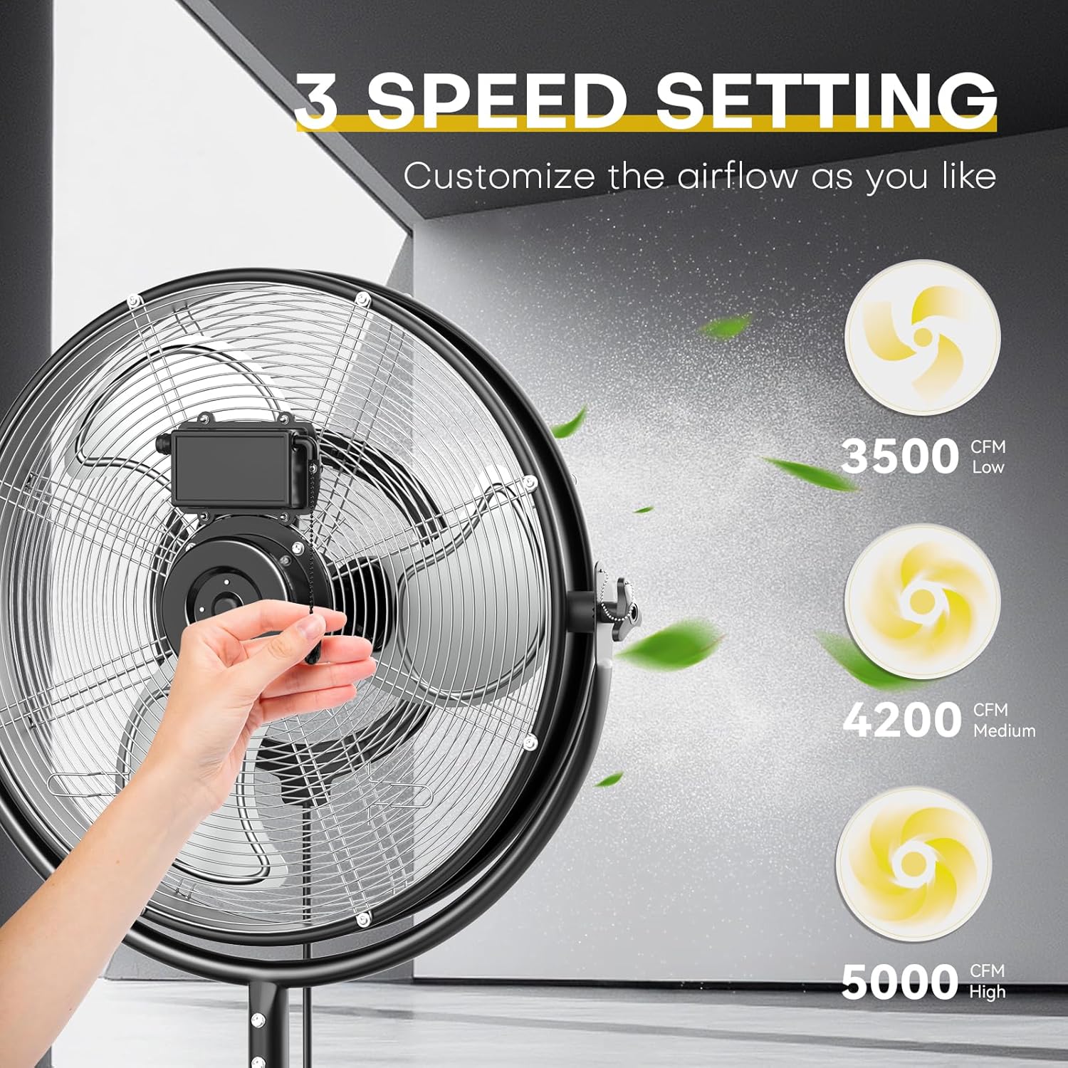 5300 CFM 50,8 cm Außen-Standventilator mit Nebel, industrieller Standventilator mit 3 Geschwindigkeiten, Standventilatoren, strapazierfähig, mit IP44 geschlossenem Motor, verstellbare Neigung