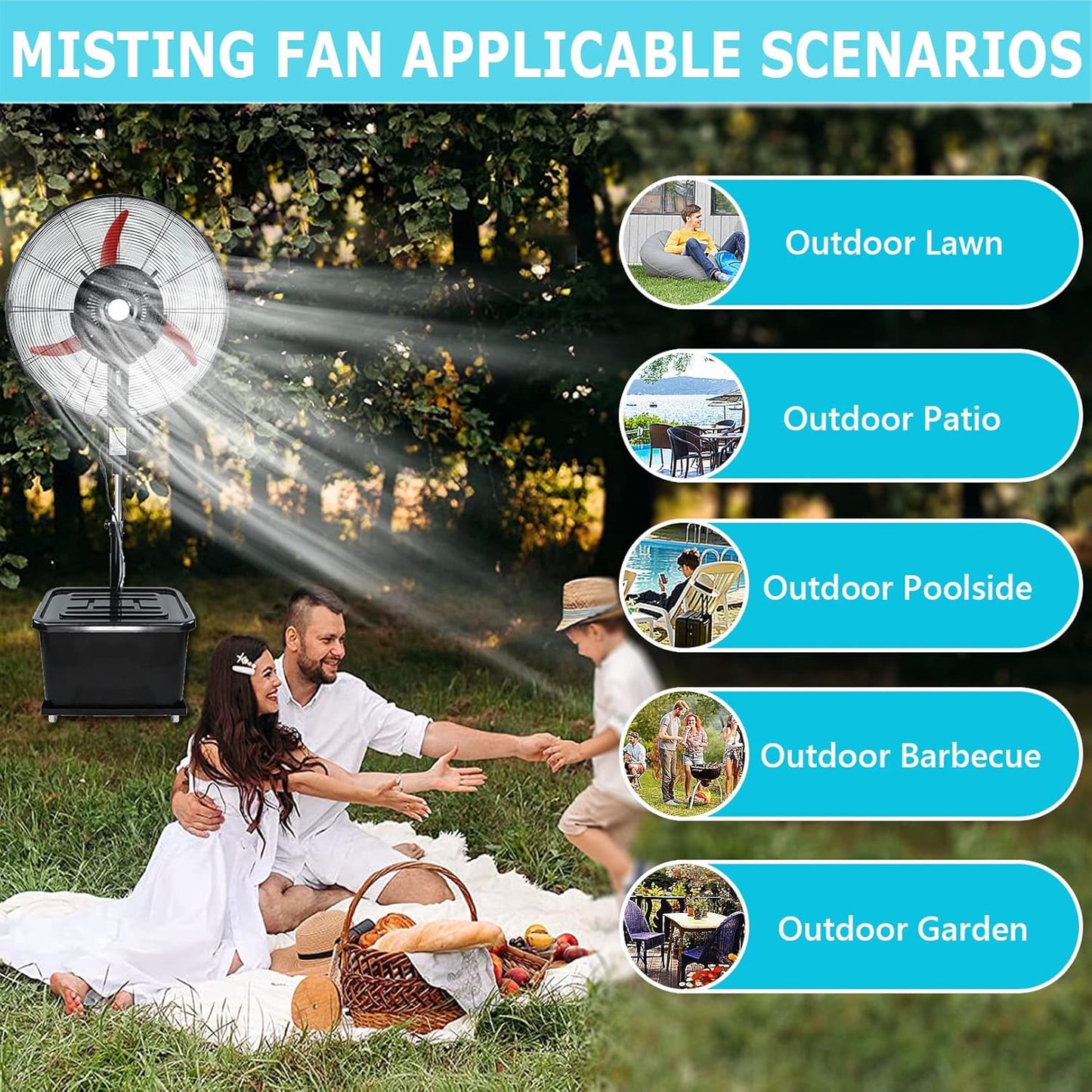 Standventilator Mit Nebelfunktion, 90° Oszillierender Standventilator, Höhenverstellbarer, Robuster Industrie-Standventilator Aus Metall Mit 3 Geschwindigkeiten, Verwendung Für Garage, Geschäft, Fabr