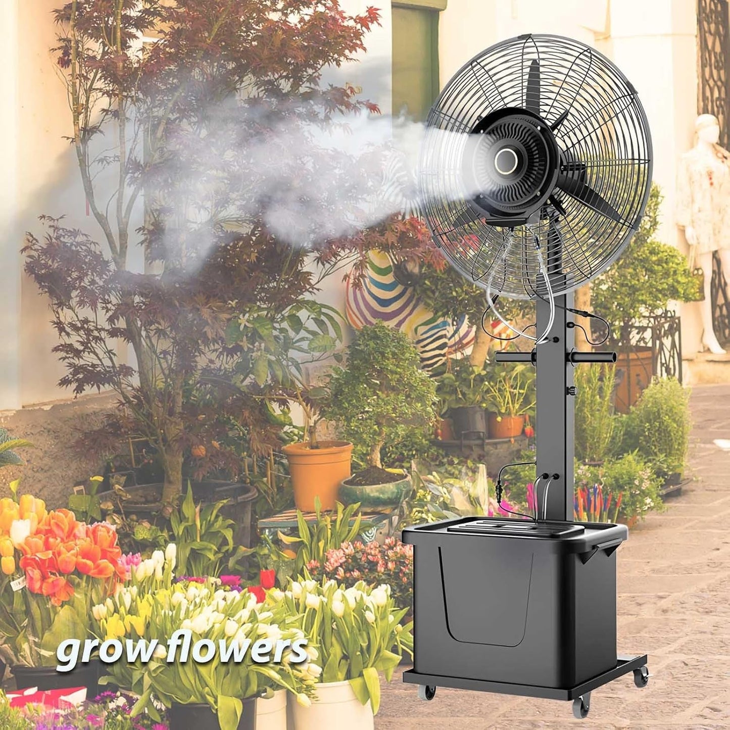 Terrassenlüfter Mit Nebelgerät Außen, Industrielle Standventilator Wasserkühlung Einstellbaren Kühlgeschwindigkeiten Und Oszillation, Ideal Für Fabriken Und Gewerbeflächen(Non-liftable,750)