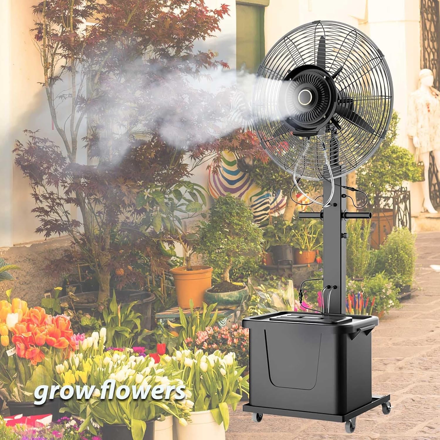 Terrassenlüfter Mit Nebelgerät Außen, Industrielle Standventilator Wasserkühlung Einstellbaren Kühlgeschwindigkeiten Und Oszillation, Ideal Für Fabriken Und Gewerbeflächen(Non-liftable,750)