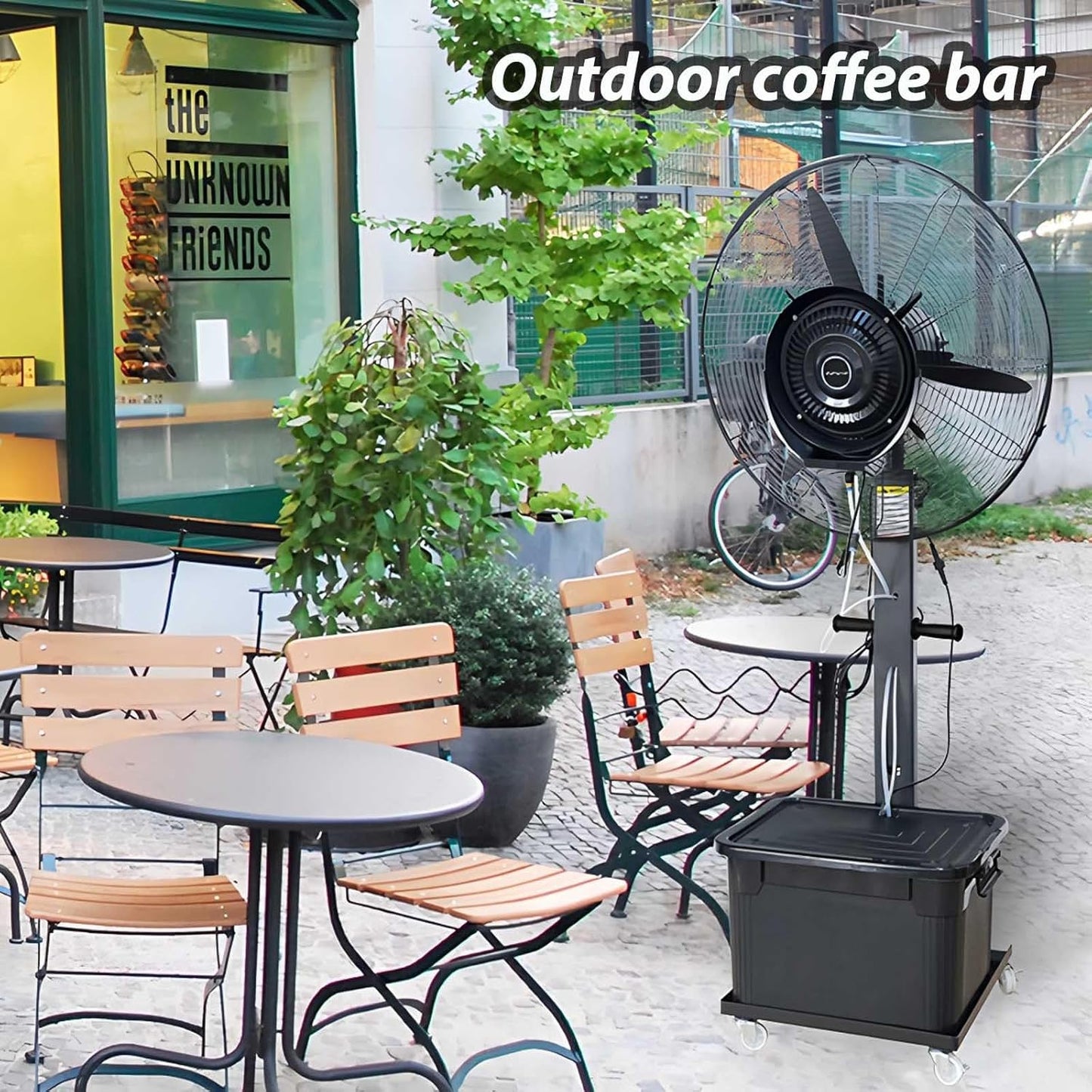 Standventilator Mit Wasserkühlung Mit Sprühnebel 3 Geschwindigkeiten 90° Oszillierender Nebelventilator Für Gewerbliche Privathaushalte, Kühlventilator(Liftable,750)