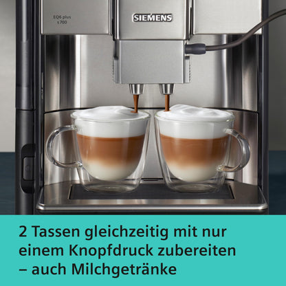 Siemens Kaffeevollautomat EQ6 plus s700, Milchsystem, 12 Getränke, automatische Reinigung des Milchsystems, Keramikmahlwerk, großes Touchdisplay, Edelstahl, TE657503DE